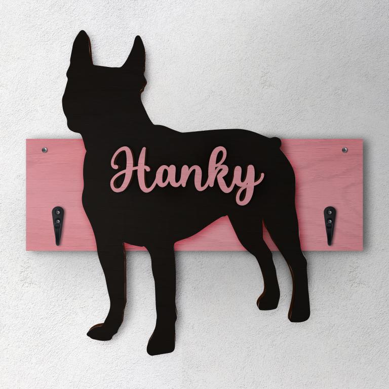 Boston Terrier - Porta guinzaglio e/o chiavi personalizzato con il nome del tuo cane