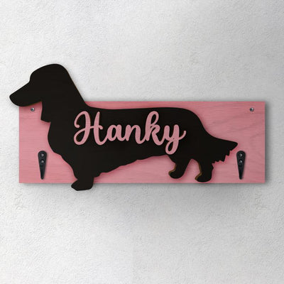 Bassotto Tedesco a Pelo Lungo - Porta guinzaglio e/o chiavi personalizzato con il nome del tuo cane