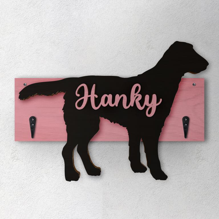 Flat Coated Retriever - Porta guinzaglio e/o chiavi personalizzato con il nome del tuo cane