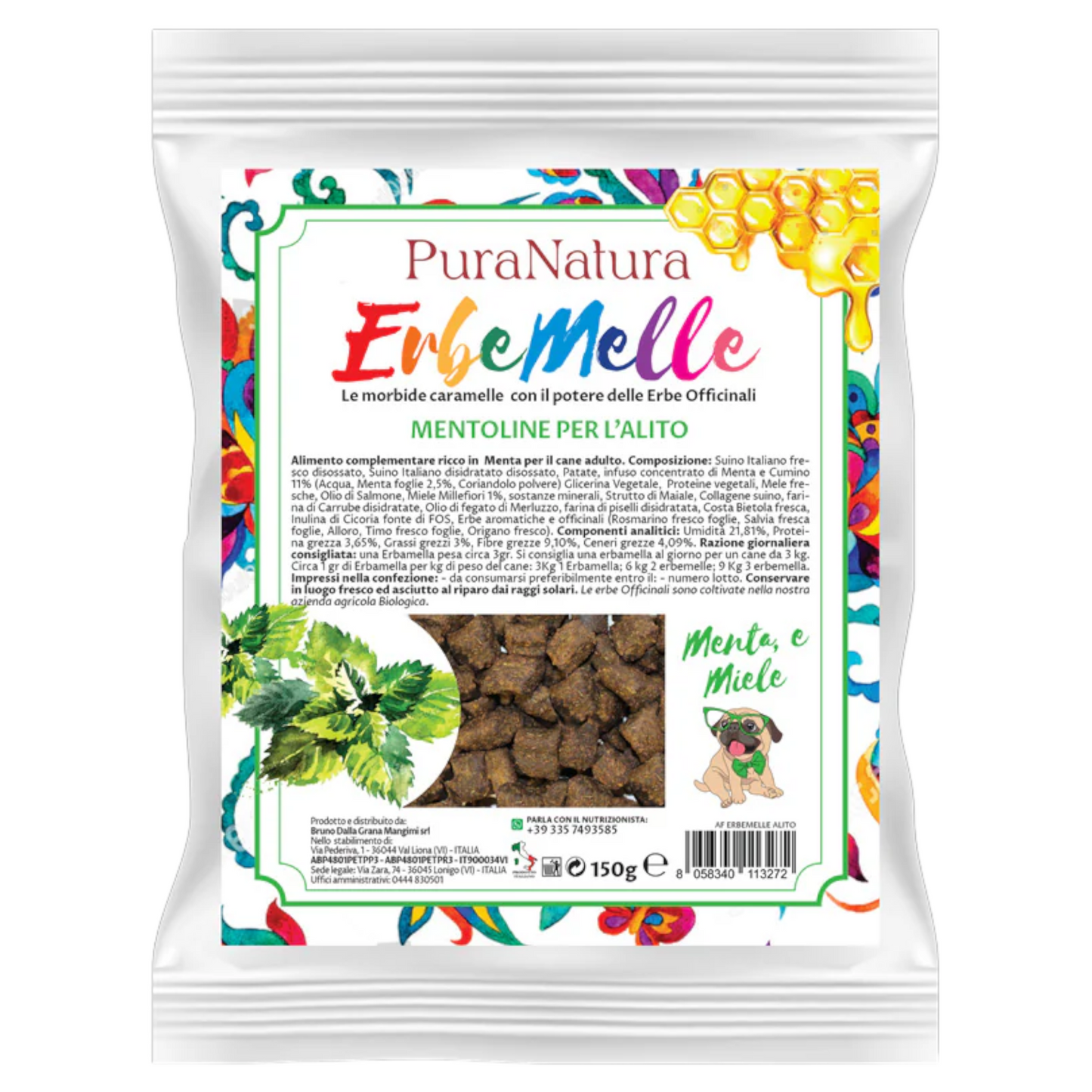 PURA NATURA Erbemelle Mentoline per l'Alito 150Gr