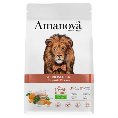 AMANOVA Gatto Sterilizzato al Pollo Low Grain 1,5Kg