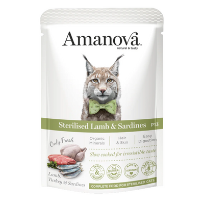 AMANOVA Gatto Patè Sterilised con Agnello e Sardine 12x85Gr