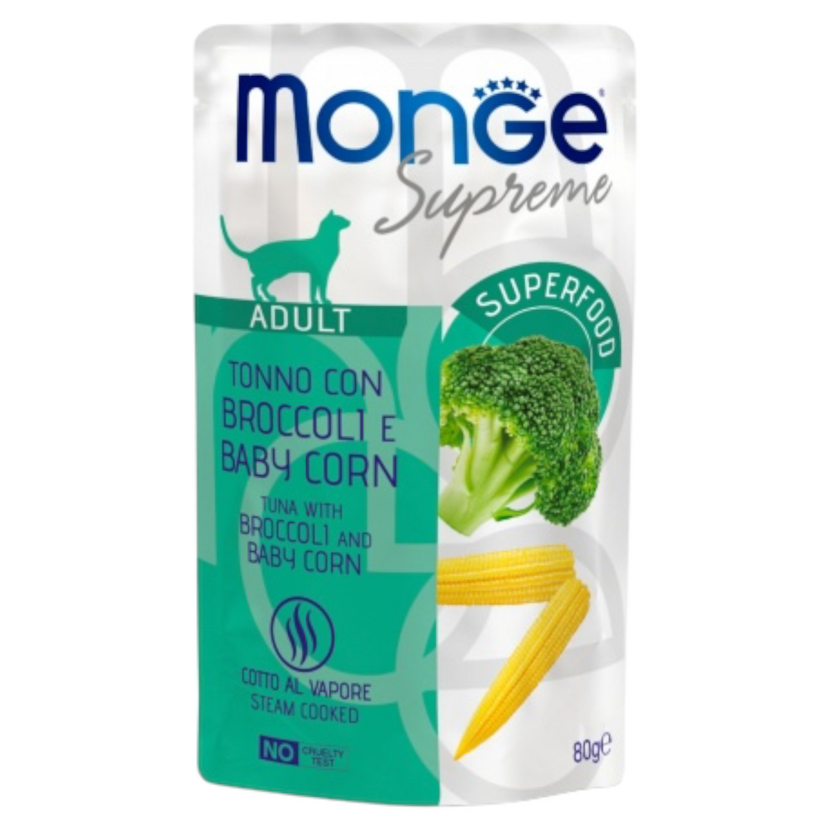 MONGE Gatto Supreme Adult Tonno con Broccoli e Mais 80Gr