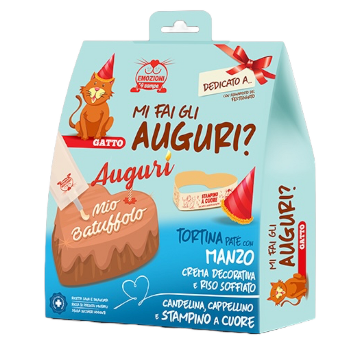 EMOZIONI A 4 ZAMPE Gatto Kit Mi Fai gli Auguri Torta con Manzo e Mirtilli