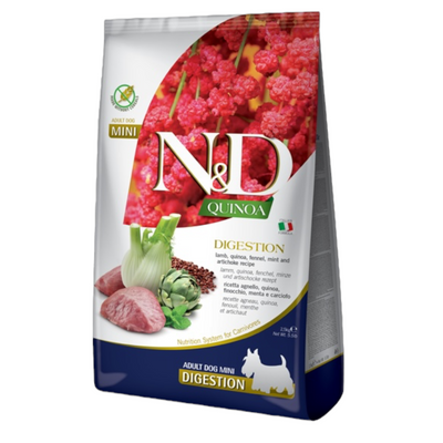 FARMINA N&D Cane Quinoa Digestion GF Mini Adult - Agnello, Quinoa, Finocchio, Menta e Carciofo 7Kg