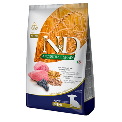 FARMINA N&D Cane Ancestral Mini Puppy - Agnello, Farro, Avena e Mirtillo 7Kg