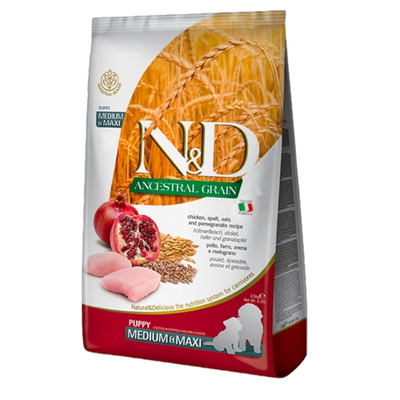 FARMINA N&D Cane Ancestral Medium/Maxi Puppy - Pollo, Farro, Avena e Melograno 12Kg