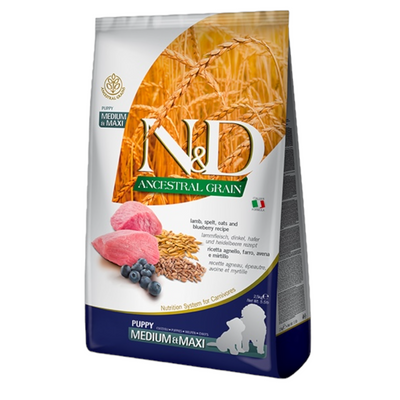 FARMINA N&D Cane Ancestral Medium/Maxi Puppy - Agnello, Farro, Avena e Mirtillo 12Kg