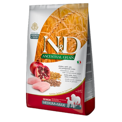 FARMINA N&D Cane Ancestral Medium/Maxi Senior - Pollo, Farro, Avena e Melograno 12Kg
