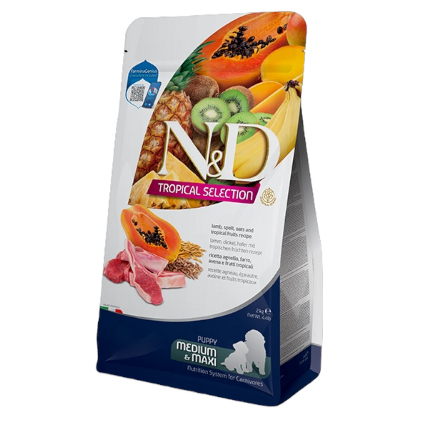 FARMINA N&D Cane Tropical Medium/Maxi Puppy - Agnello, Farro, Avena e Frutti Tropicali 2Kg
