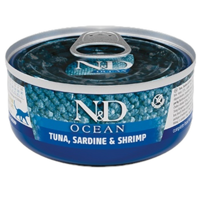 FARMINA N&D Gatto Ocean Adult - Tonno, Sardina e Gamberetto 24x70gr