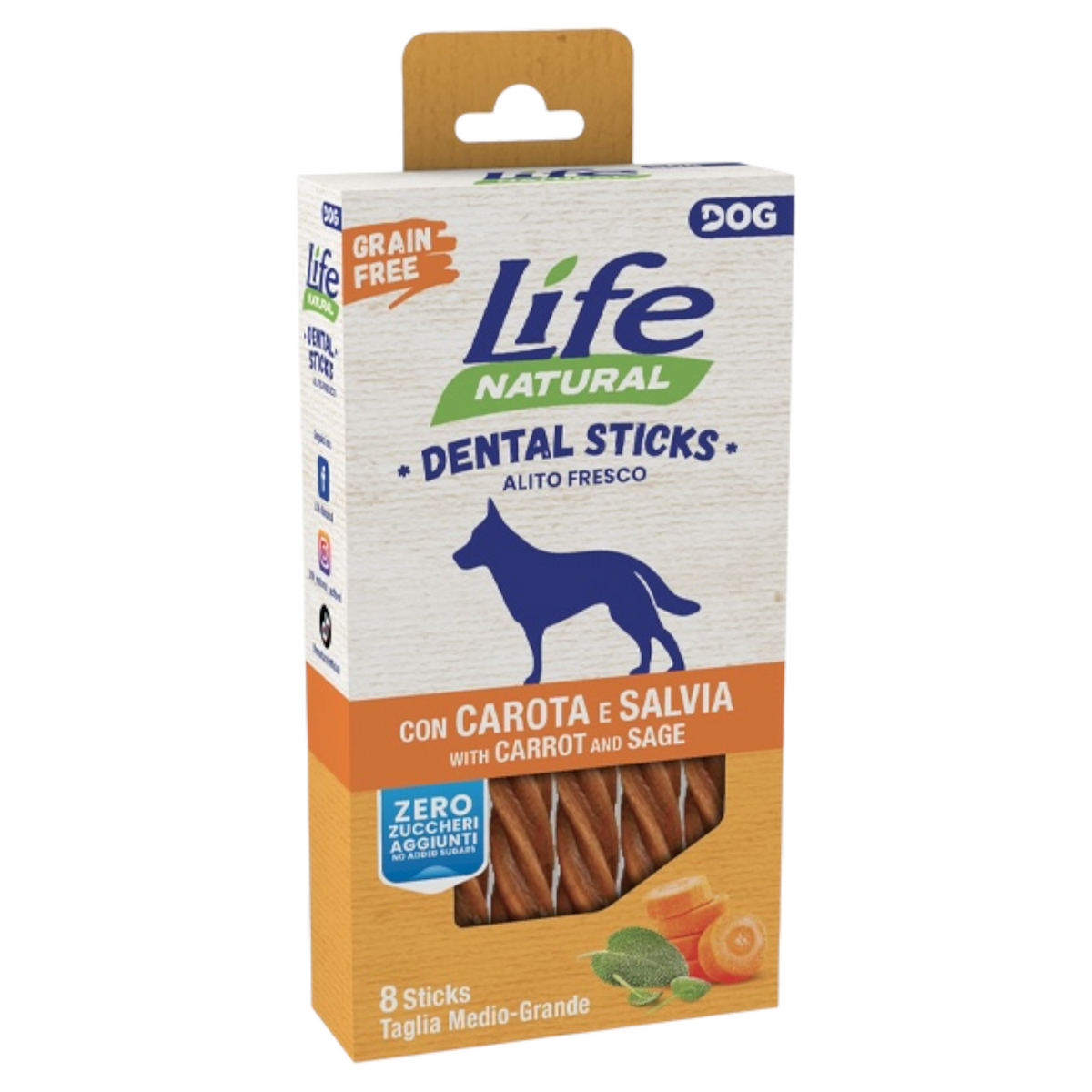 LIFE DOG Cane Dental Stick Carota e Salvia M-L (8 sticks) 150gr