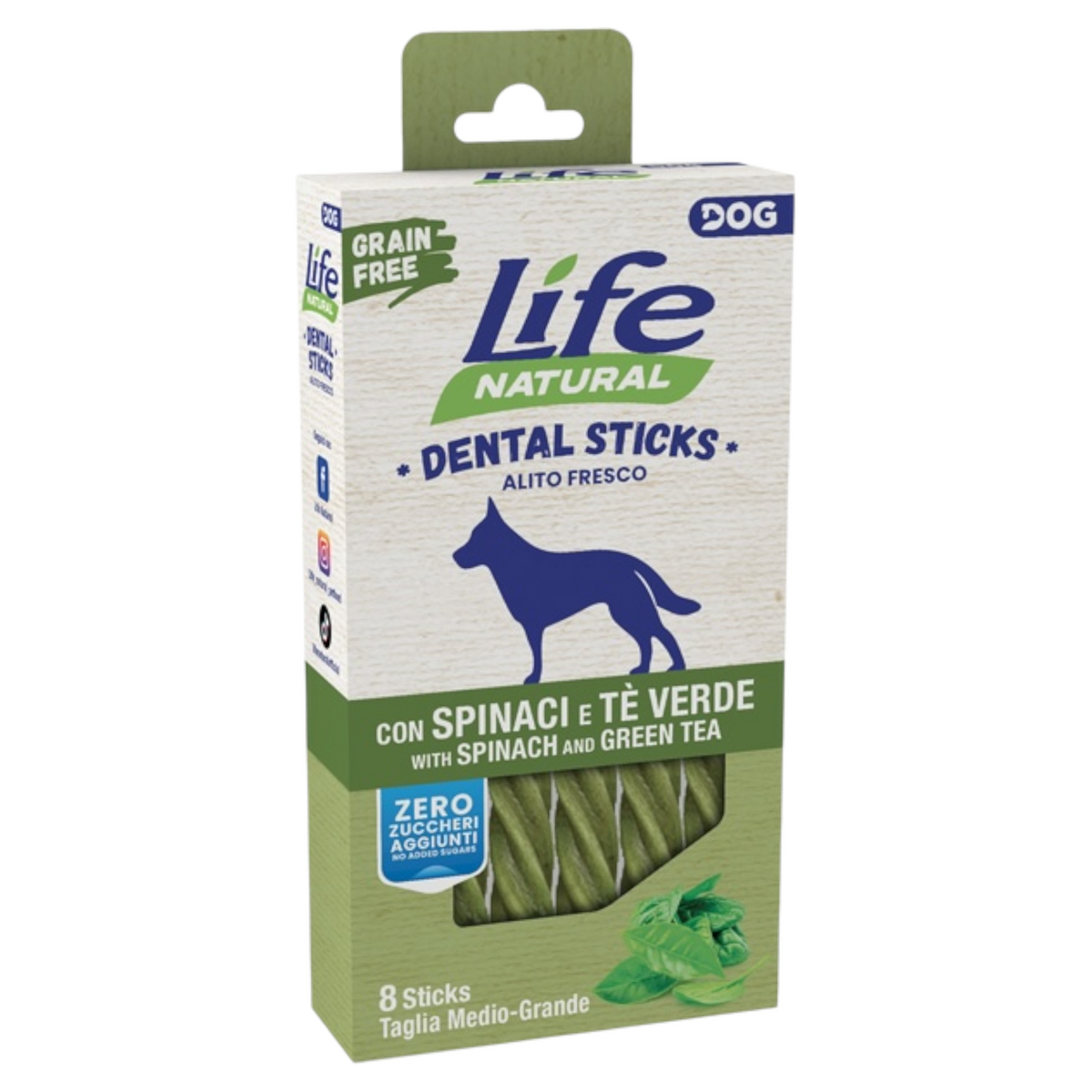 LIFE DOG Cane Dental Stick Spinaci e Tè Verde M-L (8 sticks) 150gr