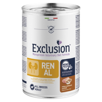 EXCLUSION Cane Renal All Breed Maiale, Sorgo e Riso 400gr