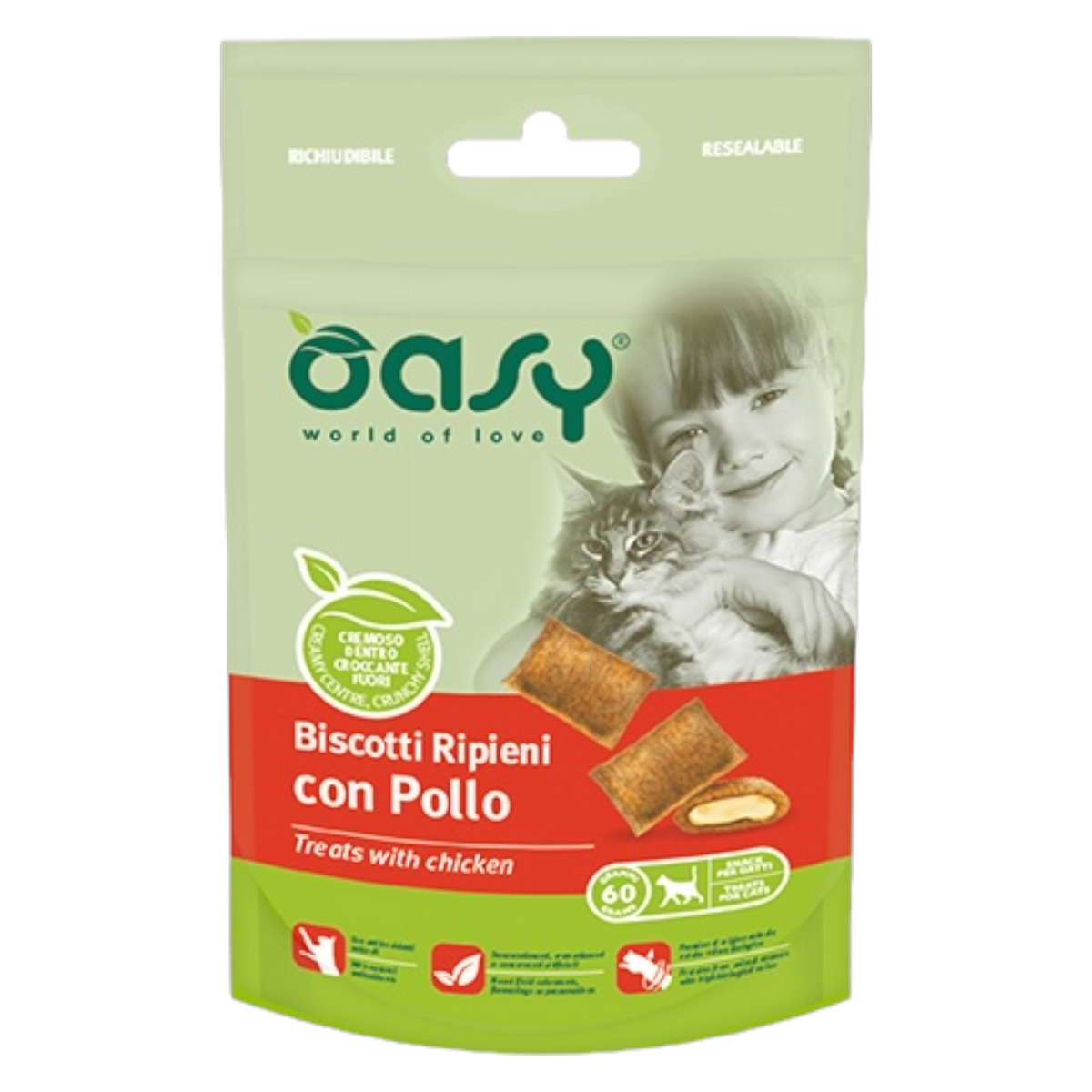 OASY Gatto Snack Crunchy con Pollo 60Gr