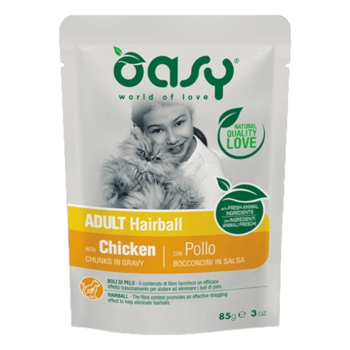 OASY Gatto Hairball Bocconcini in Salsa al Pollo 85gr