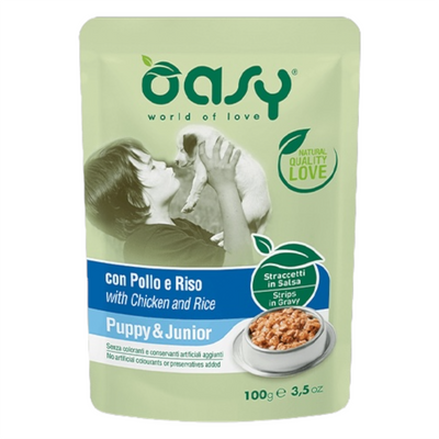 OASY Cane Puppy Straccetti in Salsa con Pollo e Riso 100Gr