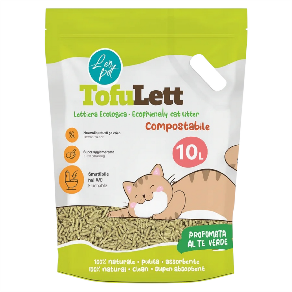 LEOPET Lettiera Tofulett Compostabile Tè Verde 10 Litri