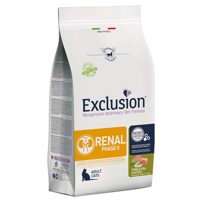 EXCLUSION Gatto Renal Fase 2 Maiale, Riso e Piselli 1,5Kg