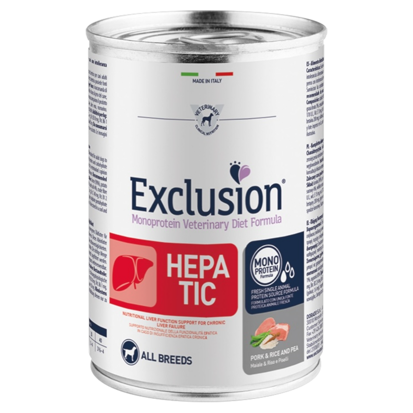 EXCLUSION Cane Hepatic Maiale, Riso e Piselli 400gr