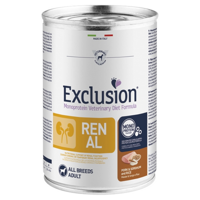 EXCLUSION Cane Renal Maiale, Sorgo e Riso 400gr