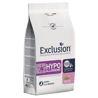 EXCLUSION Cane Hypoallergenic All Breed Puppy Maiale e Piselli 12Kg