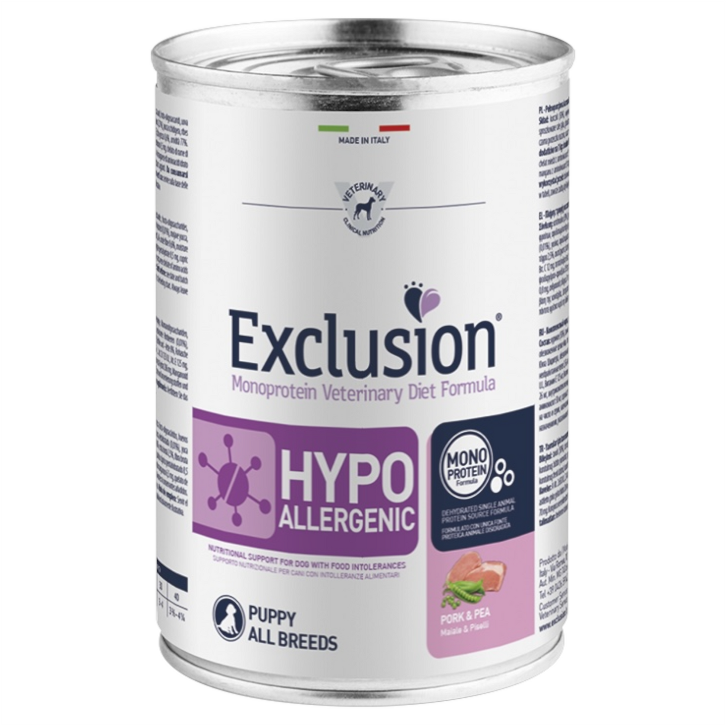 EXCLUSION Cane Hypoallergenic Puppy Maiale e Piselli 24pzX400gr