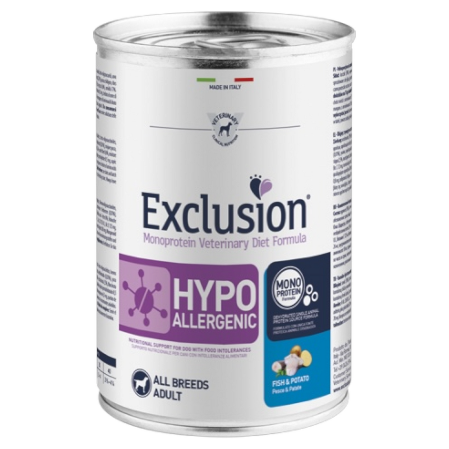 EXCLUSION Cane Hypoallergenic All Breed Pesce e Patate 24pzX400gr