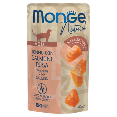 MONGE Gatto Natural Bustina Tonno Pinne Gialle e Salmone 80gr