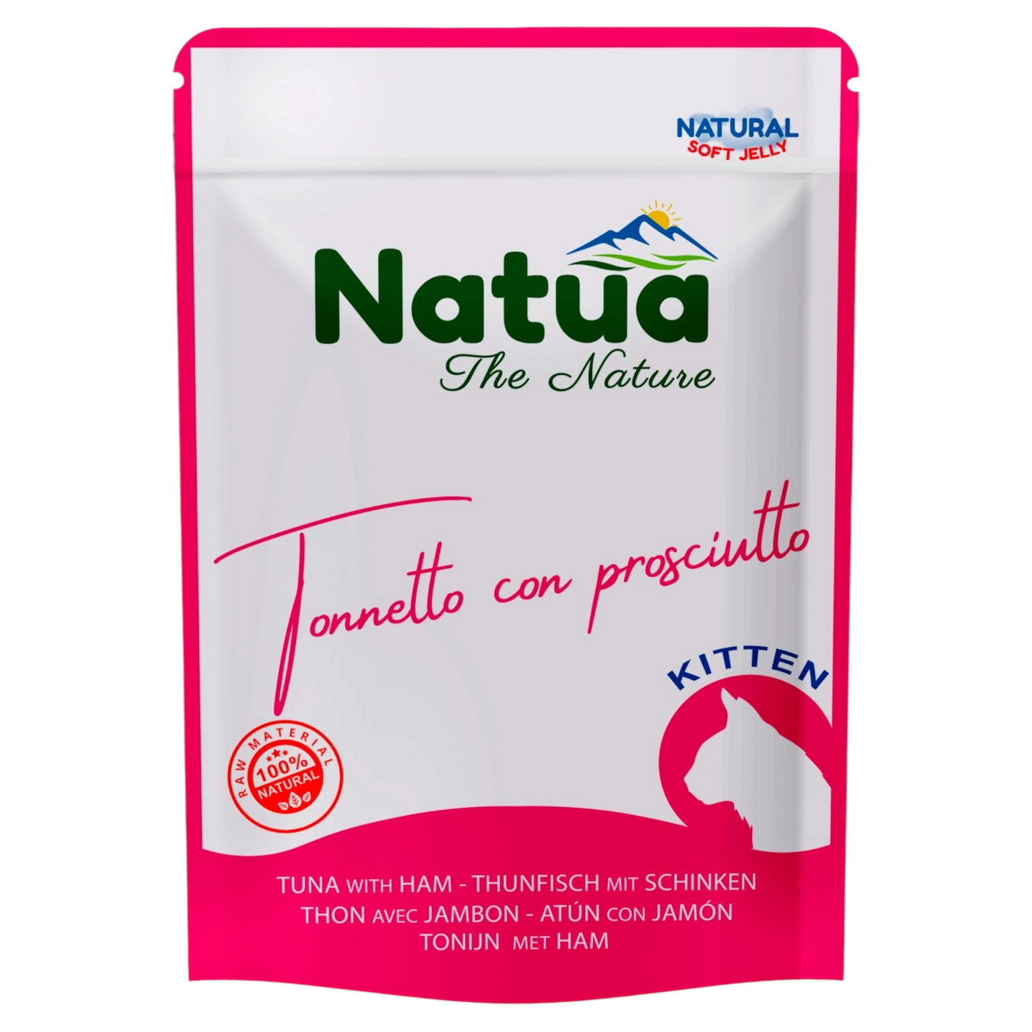 NATUA Gatto Busta Kitten Natural Tonno con Prosciutto 70Gr