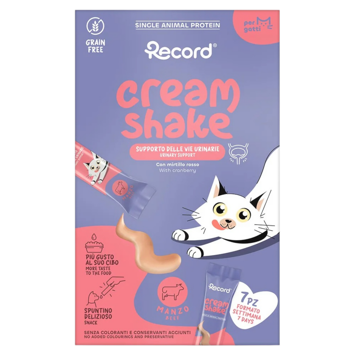 RECORD Snack Gatto Cream Shake Urinary Manzo 7pz
