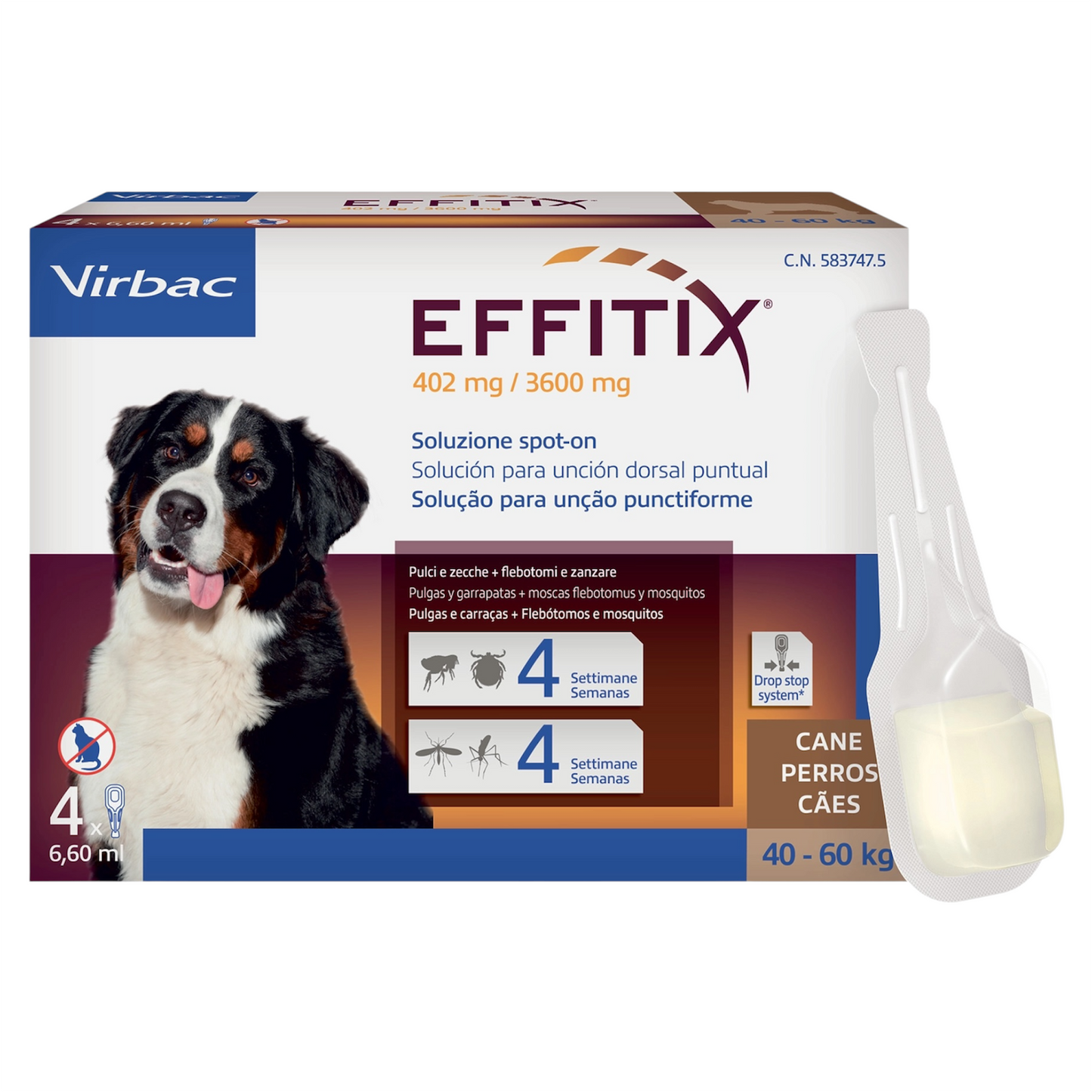 VIRBAC Cane Effitix XLarge 40-60Kg (4 Pipette)