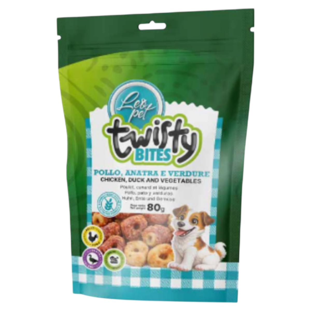 LEOPET Twisty Bites Pollo, Anatra e Verdure 80gr