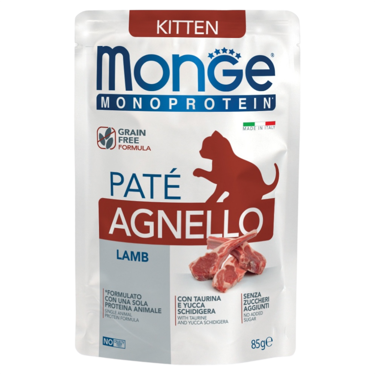 MONGE Gatto Monoprotein Kitten GF Paté Agnello 85gr