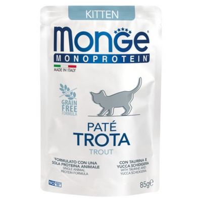 MONGE Gatto Monoprotein Kitten GF Paté Trota 85gr