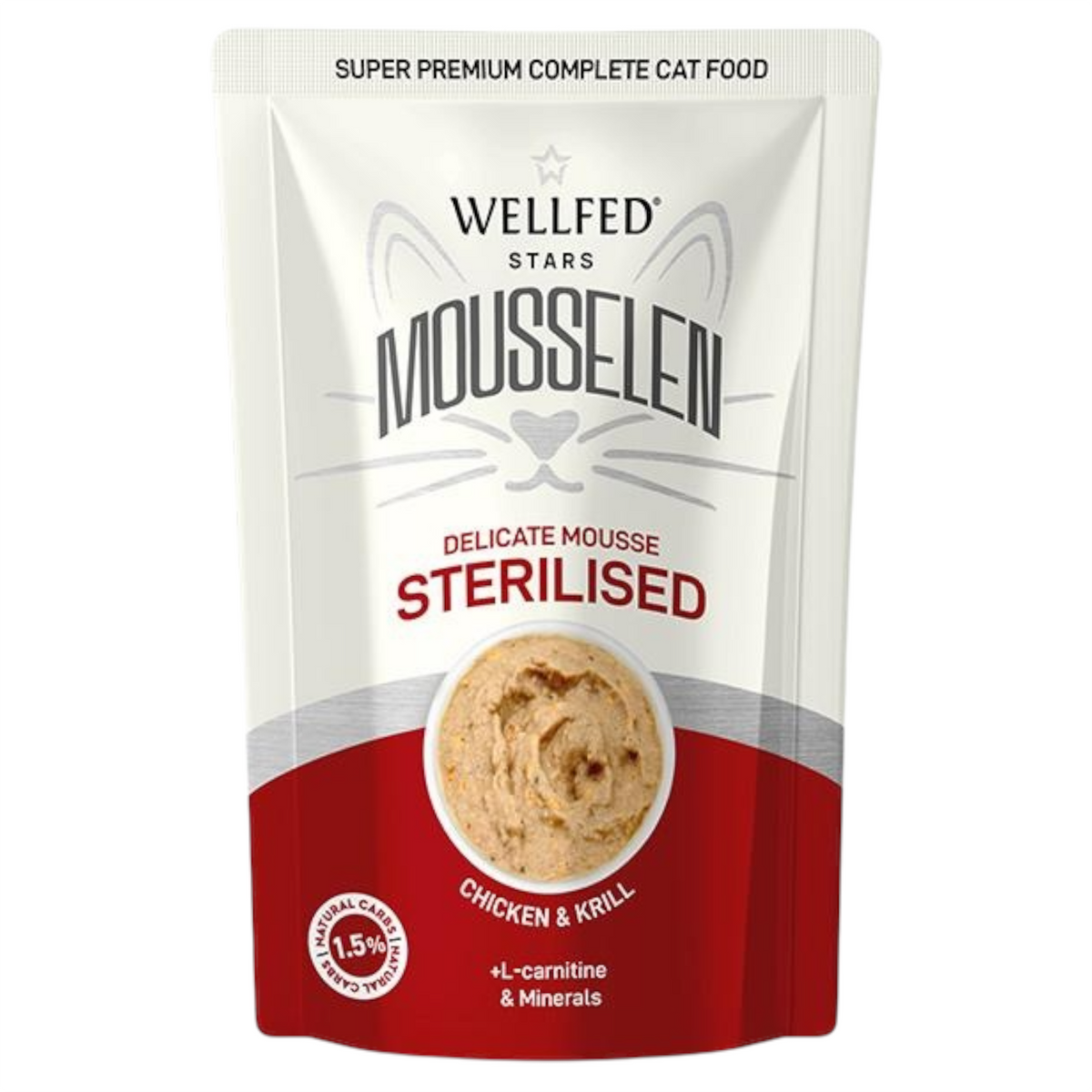 WELLFED Gatto Mousselen Sterilised Pollo e Krill 40gr