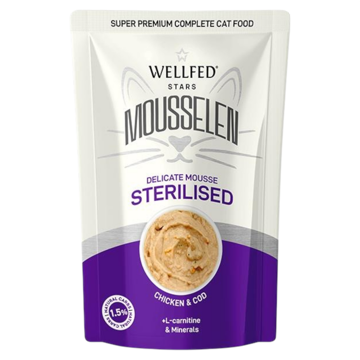 WELLFED Gatto Mousselen Sterilised Pollo e Merluzzo 40gr
