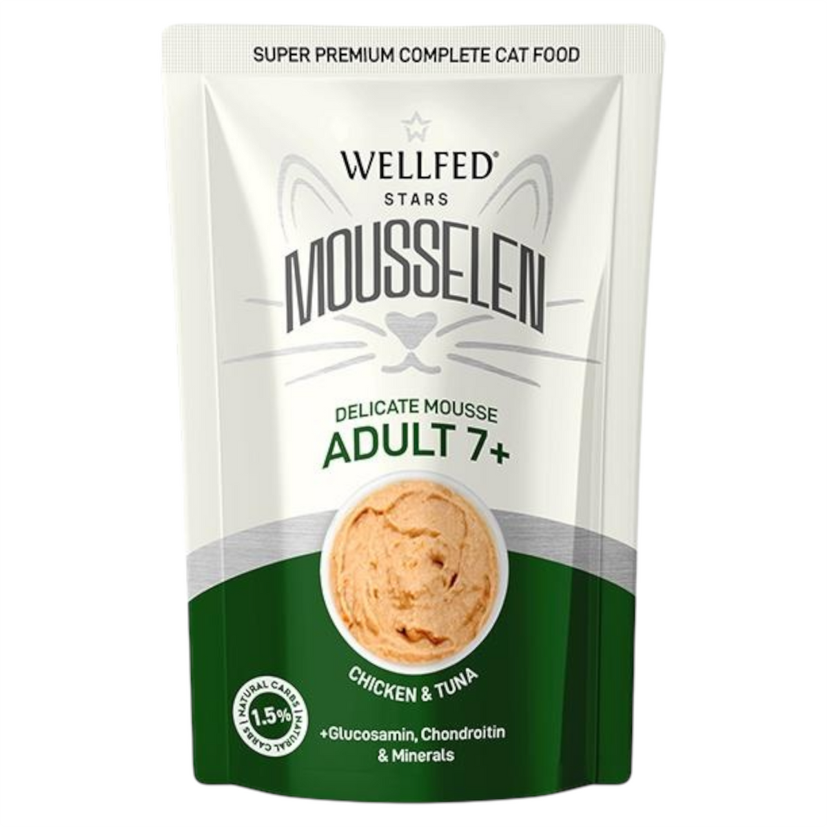 WELLFED Gatto Mousselen Adult 7+ Pollo e Tonno 40gr