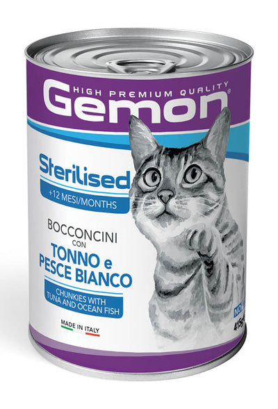 GEMON Cat Adult Bocconcini con Tonno e Pesce Bianco 415gr