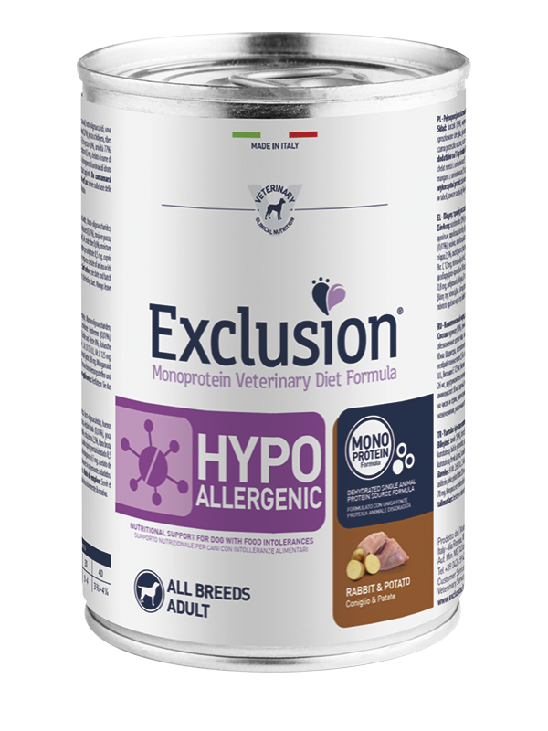 EXCLUSION Cane Hypoallergenic All Breed Coniglio e Patate 24pzX400gr