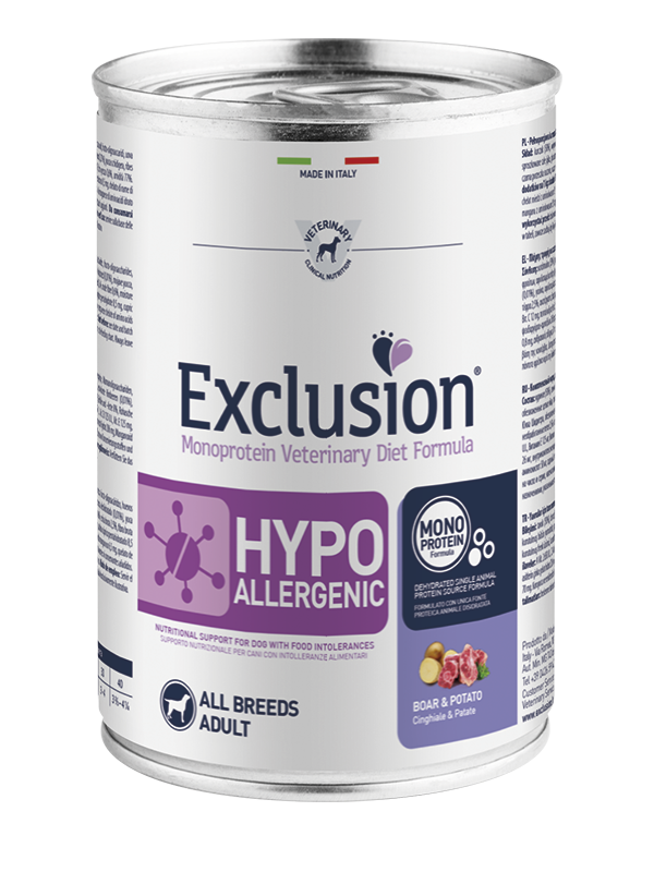 EXCLUSION Cane Hypoallergenic All Breed Cinghiale e Patate 24pzX400gr