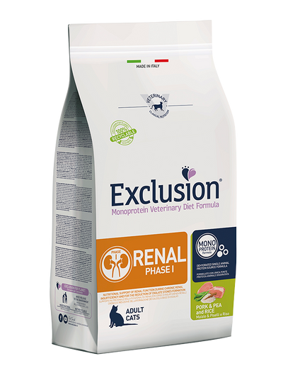 EXCLUSION Gatto Renal Fase 1 Maiale, Riso e Piselli 1,5Kg (Copia)