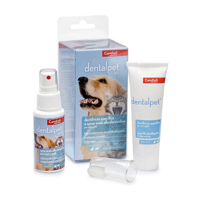 CANDIOLI Dentalpet Kit Cane e Gatto Tubo 50ml + Spray 50ml + 1 ditale