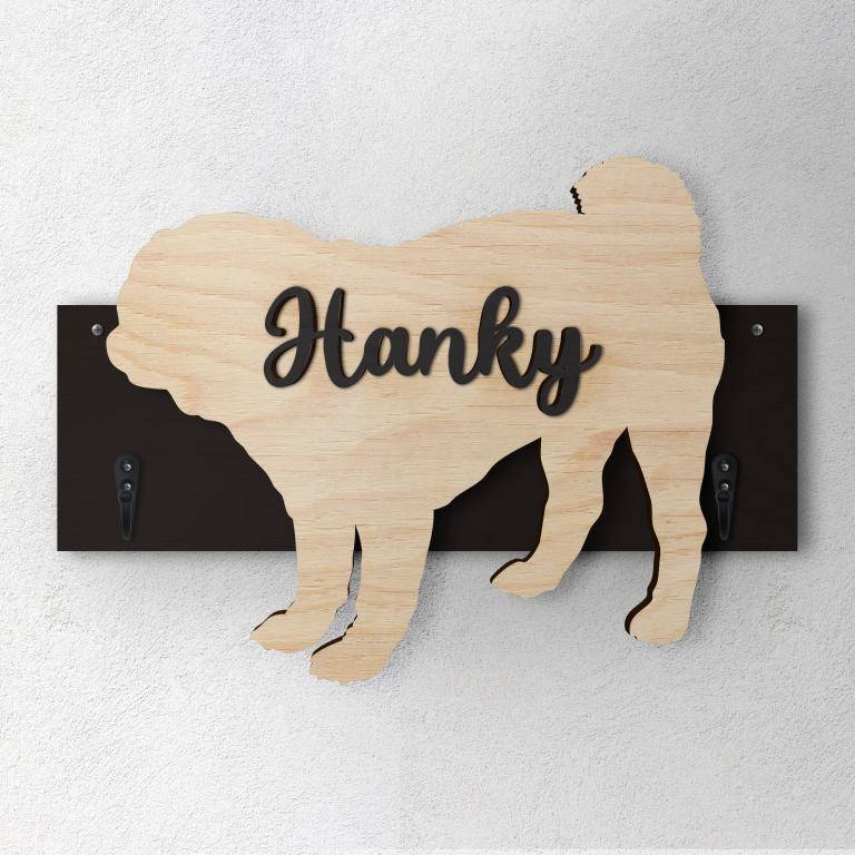 Carlino - Porta guinzaglio e/o chiavi personalizzato con il nome del tuo cane