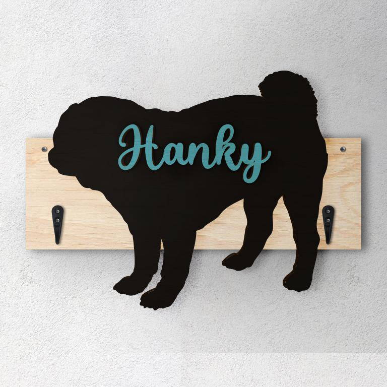 Carlino - Porta guinzaglio e/o chiavi personalizzato con il nome del tuo cane