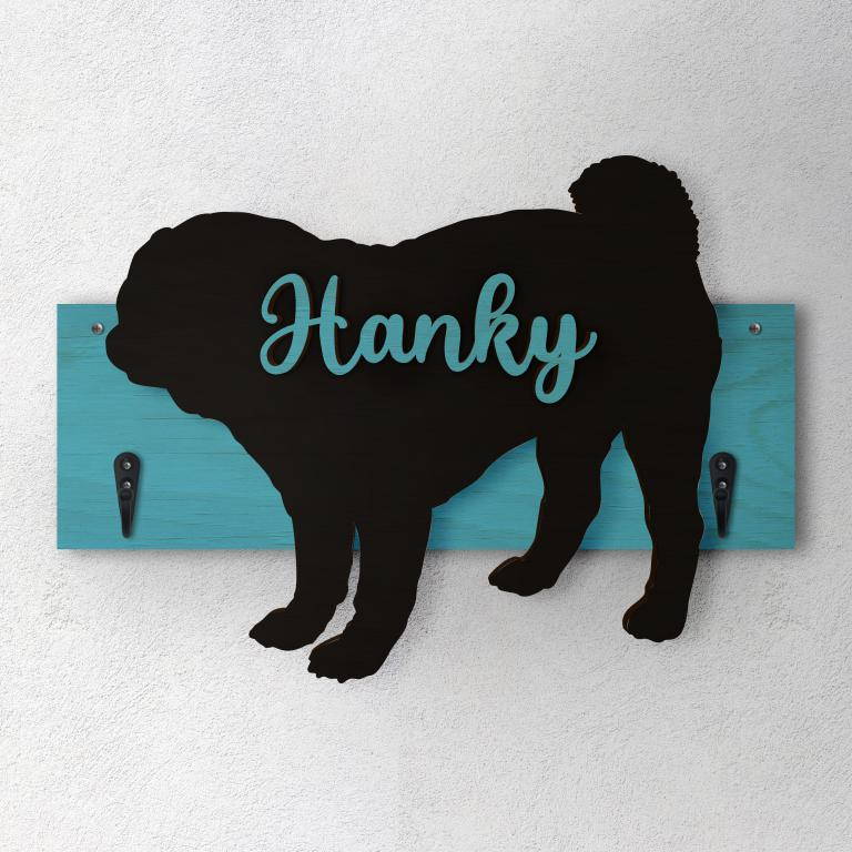 Carlino - Porta guinzaglio e/o chiavi personalizzato con il nome del tuo cane