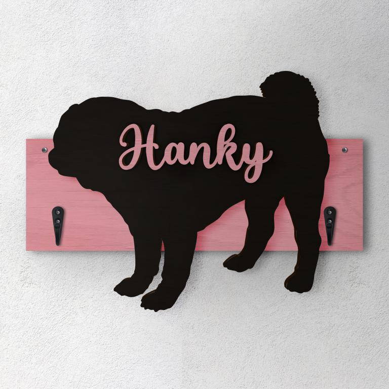 Carlino - Porta guinzaglio e/o chiavi personalizzato con il nome del tuo cane