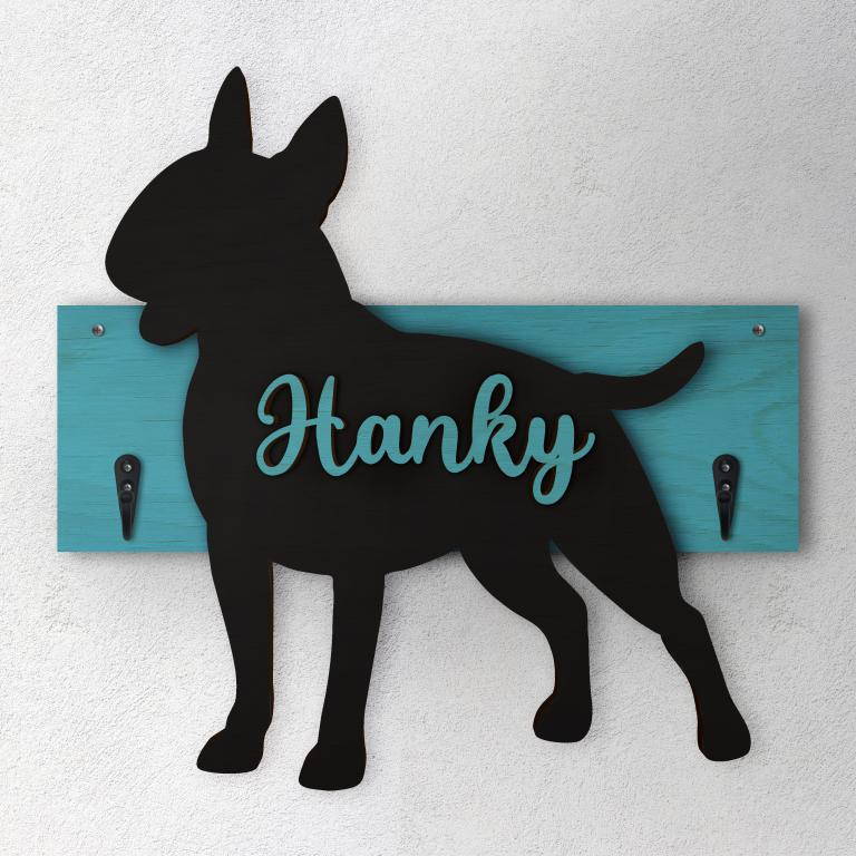 Bull Terrier - Porta guinzaglio e/o chiavi personalizzato con il nome del tuo cane