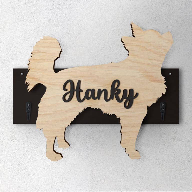 Chihuahua a Pelo Lungo- Porta guinzaglio e/o chiavi personalizzato con il nome del tuo cane