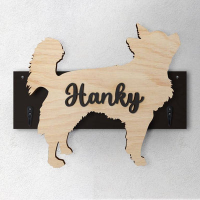 Chihuahua a Pelo Lungo- Porta guinzaglio e/o chiavi personalizzato con il nome del tuo cane